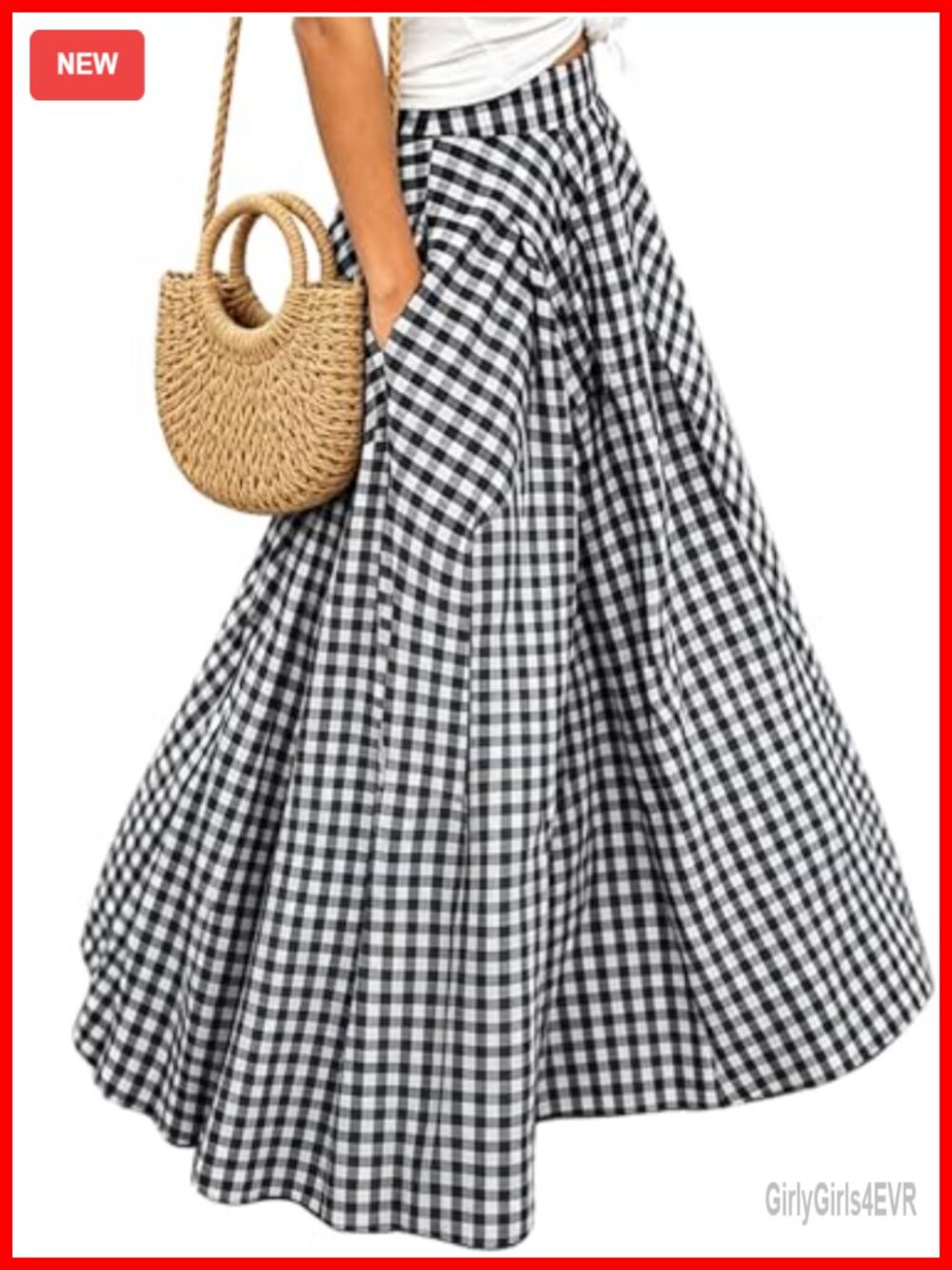 Womens Plaid Gingham Maxi Skirt with Pockets High Waist A Line Flared Long